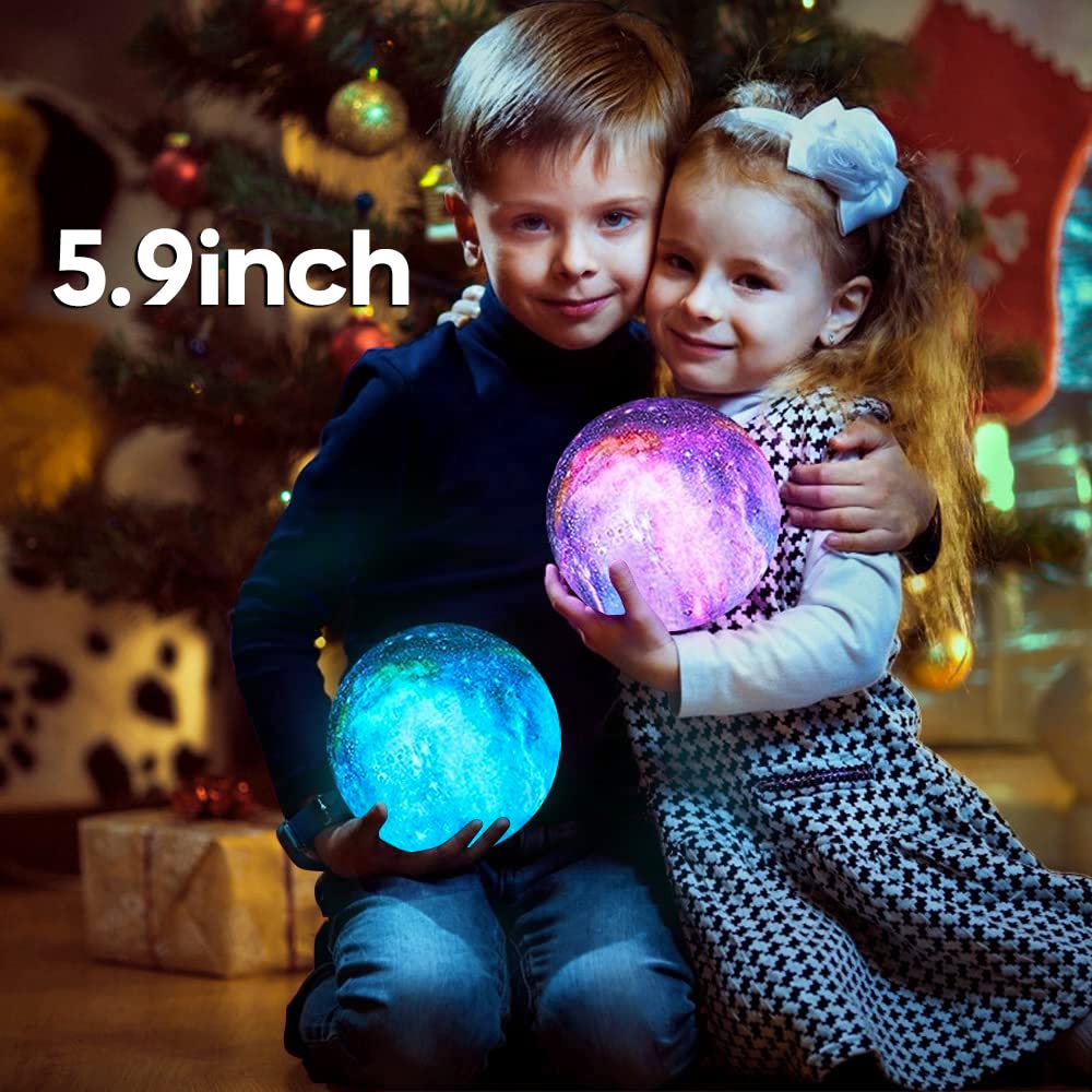 BRIGHTWORLD Moon Lamp Galaxy Lamp 5.9 inch 16 Colors LED 3D Moon Light, Remote & Touch Control Moon Night Light Gifts for Girls Boys Kids Women Birthday（Wooden Base）
