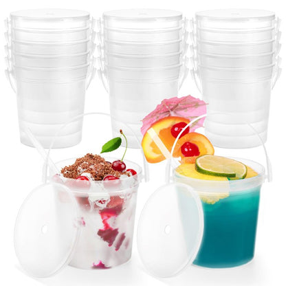 Yopay 15 Pack Plastic Rum Buckets for Drinks, 32OZ Cocktail Buckets Reusable Smoothie Bucket with Lid and Straw, 1Liter Large Ice Cream Pails for Halloween Football Parties Bar Beer