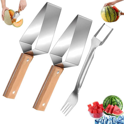 Triangle Watermelon Cutter, 2026 New Portable Stainless Steel Watermelon Slicer, Watermelon Cutter Slicer Tool with Wooden Handle, Melon Slicer, Fruit Cutter for Home, Kitchen, Camping, Picnic (3PCS)