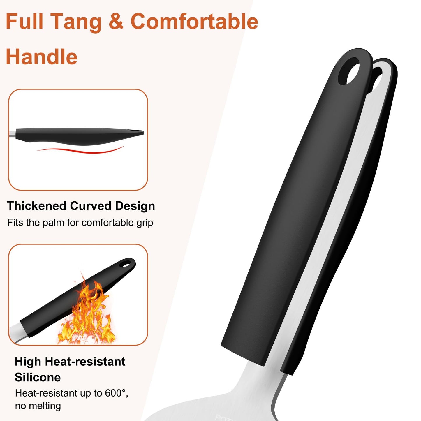 POTWIY Heavy Duty Griddle Scraper, 5.3" Wide, Sharp Stainless Steel Scraper with Full Tang Silicone Handle, Great BBQ Cleaning Tool for Flat Top Grill & Griddle Cleaning Accessories (1 Pack, Large)
