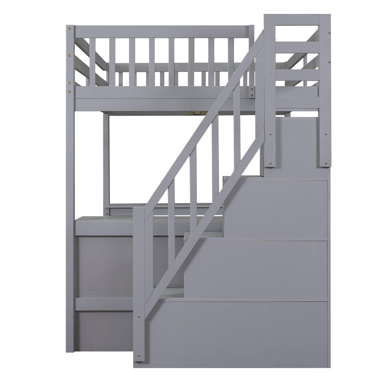 Ball & Cast Loft Bed Full Size with Built-in L-Shaped Desk and Three-Tier Storage Shelves,Wooden Bedframe w/Storager Staircase & Guardrails,Space Saving,Bedroom Furniture for Student Dorms,Gray