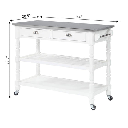Convenience Concepts French Country 3-Tier Stainless Steel Kitchen Cart with Drawers, White