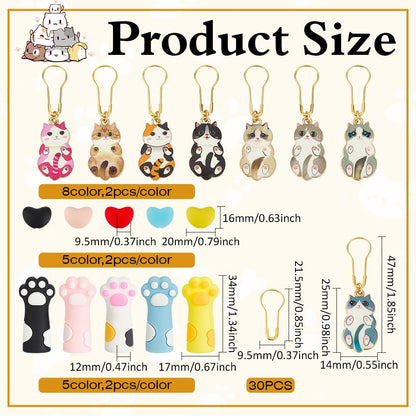 MAYJOYDIY 10 Sets Knitting Needles Stoppers Knitting Needle Point Protectors Cat Paw Stitch Stopper with Alloy Locking Stitch Markers for Beginners Crochet Sewing Accessories DIY Supplies