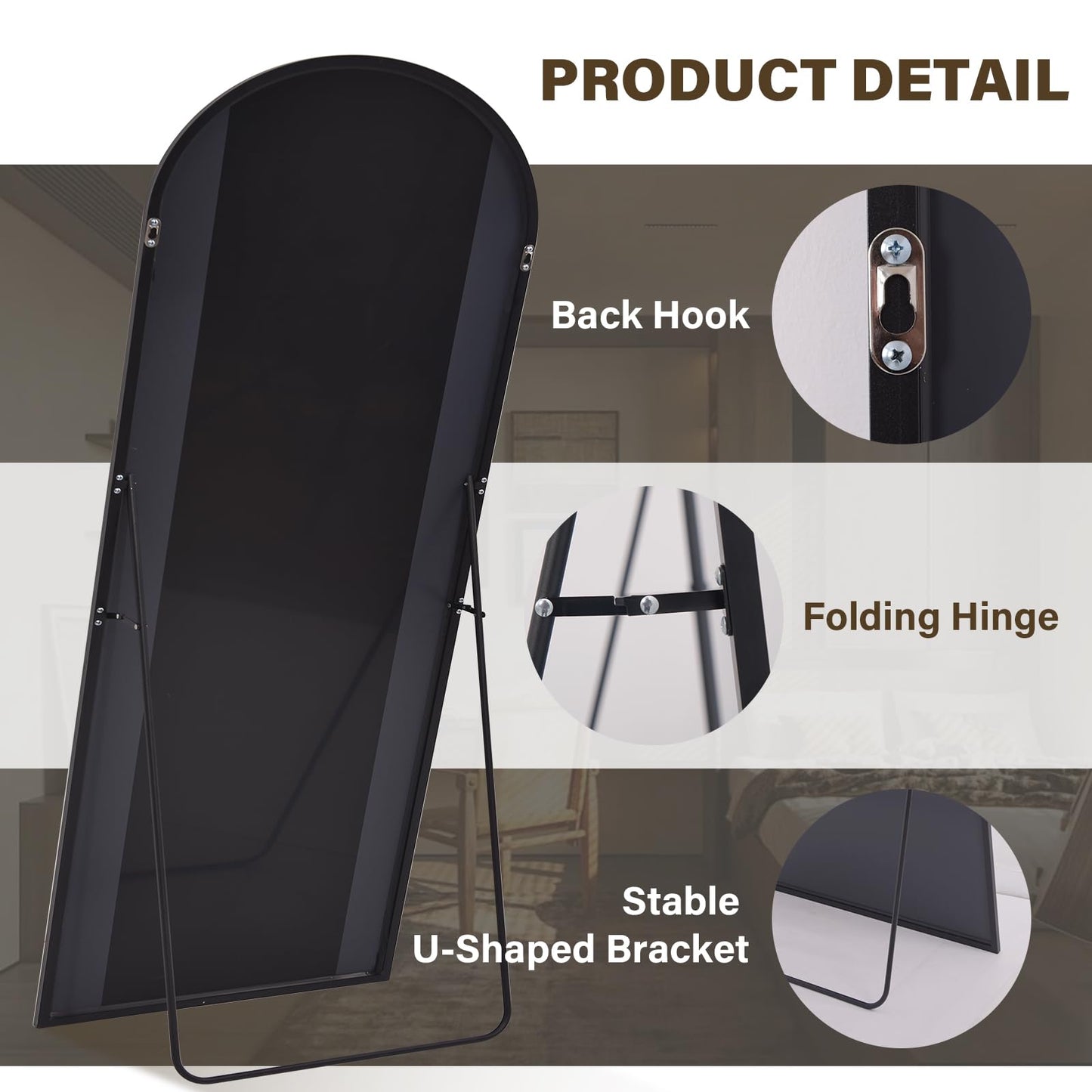 XRAMFY 86"x40" Arched Full Length Mirror Floor Mirrors with Aluminum Alloy Frame Free-Standing Wall Mounted Floor Mirrors or Large Dressing Mirror, Black Mirror Full Length
