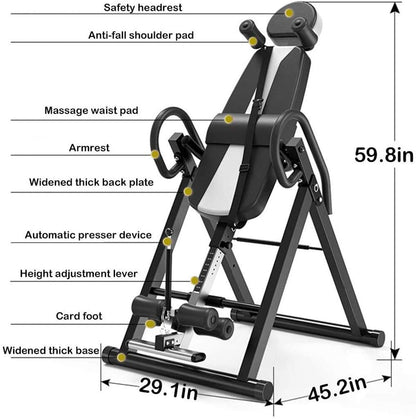 Gravity Heavy Duty Inversion Table with Headrest Adjustable Protective Strap Back Stretcher Machine for Pain Relief Therapy Body Fi