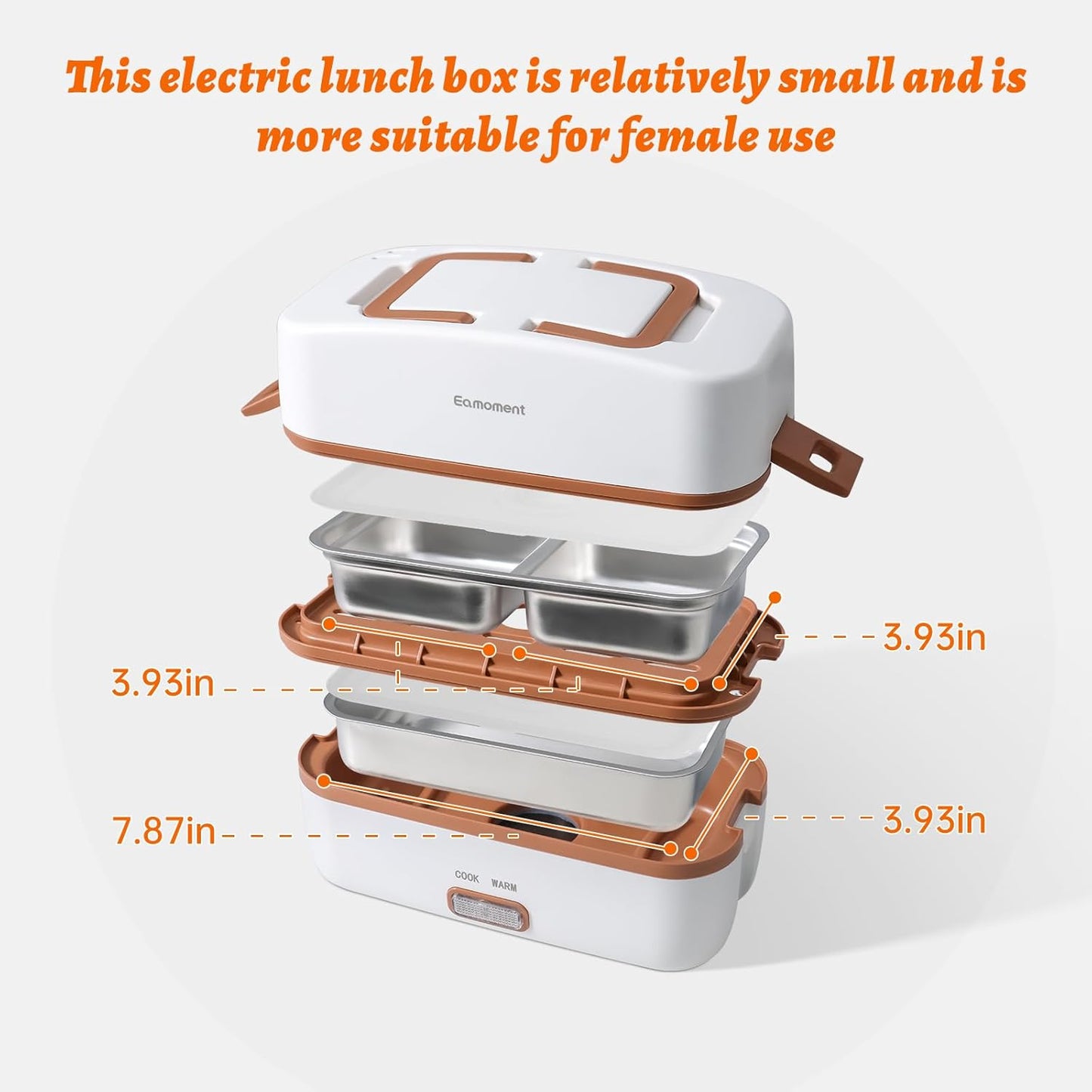Brown Electric Lunch Box Food Heater, 270W 304 Stainless Steel, 1000mL Capacity for Adults/Work