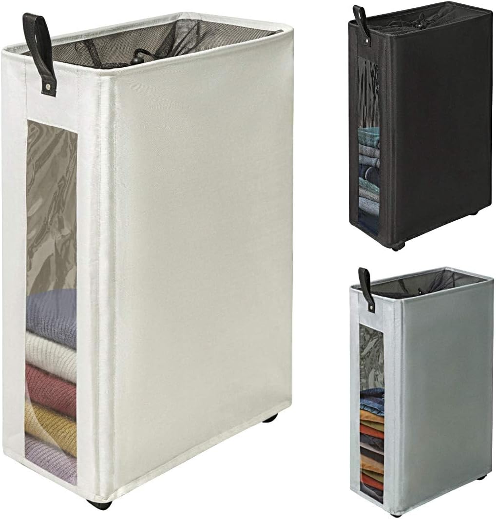 ZERO JET LAG 25 Inches Slim Laundry Storage Hamper - Large Rolling Clothes Bin with Clear Window