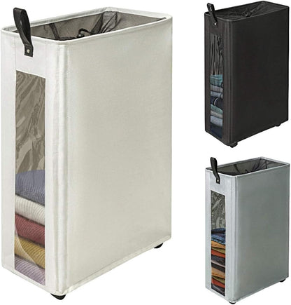 ZERO JET LAG 25 Inches Slim Laundry Storage Hamper - Large Rolling Clothes Bin with Clear Window