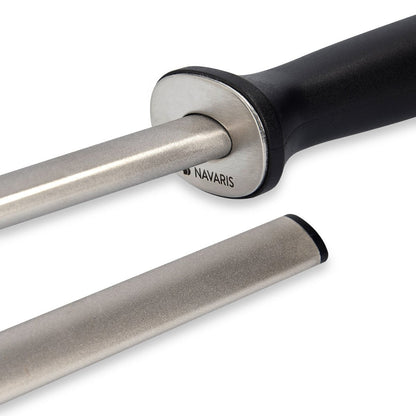 Navaris Diamond Sharpening Steel - 12" (31cm) Oval Knife Rod Sharpener for Honing Kitchen Knives - Lightweight and Durable for Home or Pro Use
