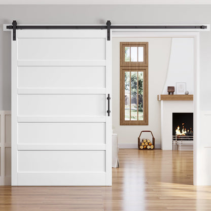 ROYMELO 54x84 Inch White Sliding Barn Door Slab with 9ft Hardware Kit Included, 5-Panel, MDF Wood Panel Covered with Water-Proof Scratch-Proof PVC Surface, Simple DIY Assembly