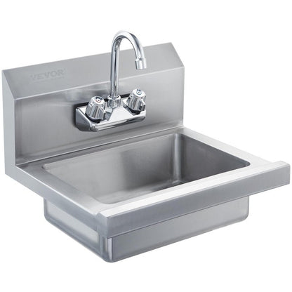 VEVOR Commercial Hand Sink with Faucet, Stainless Steel Sink for Washing, Small Washing Sinks, Wall Mount Hand Basin, Utility Sink for Restaurant, Kitchen, Bar, Garage and Home, 17 x 15 inch