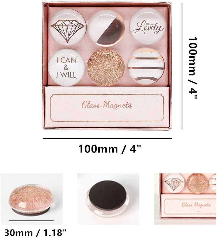 MEI YI TIAN Rose Gold Round Glass Fridge Magnets, 30mm (1.18") - 6pcs Pack for Decorative Use
