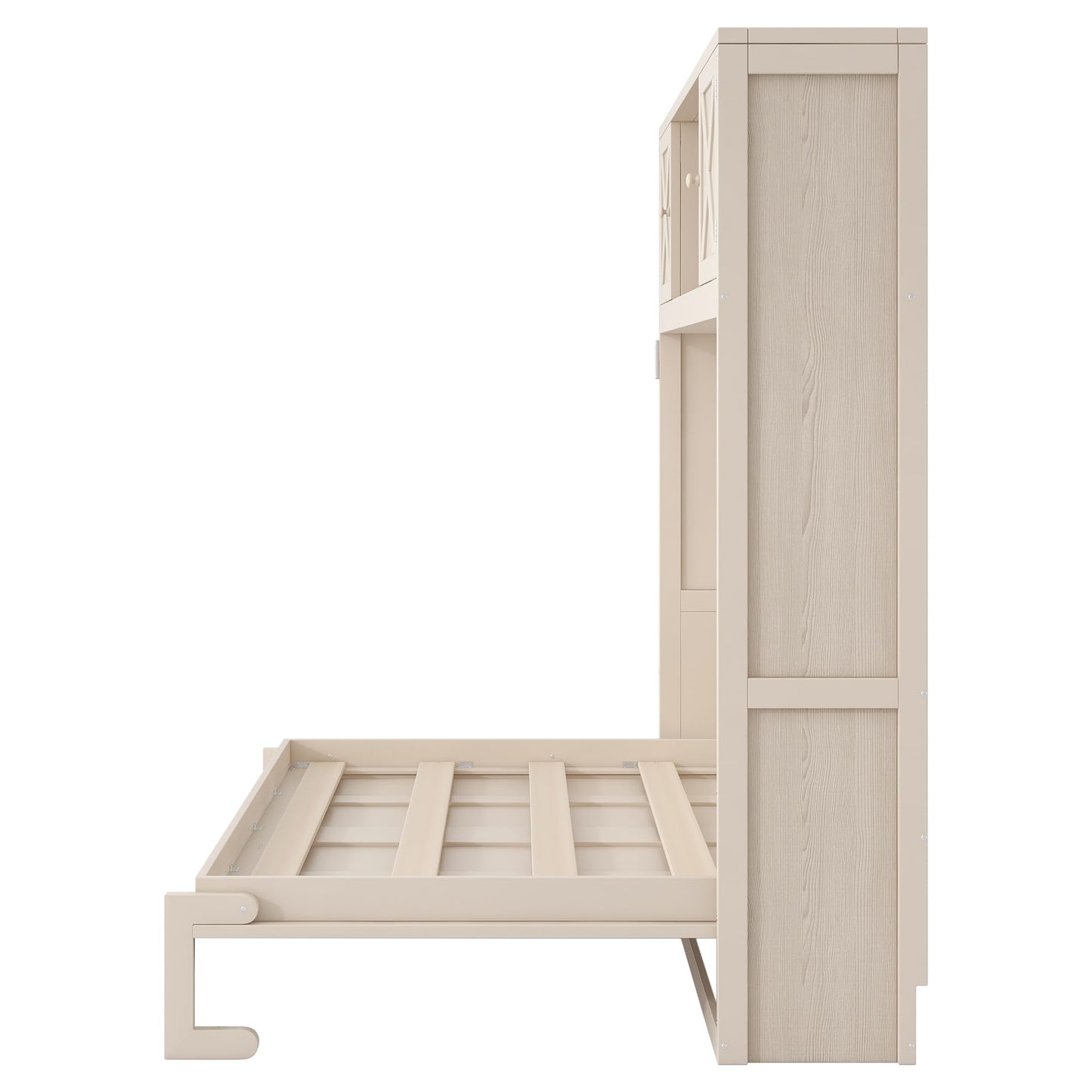 Ball & Cast Full Size Murphy Bed with Storage Cabinet,Wood Hideaway Beds,Folded Wall Bedframe for Bedroom,Guestroom,Space Saving,White