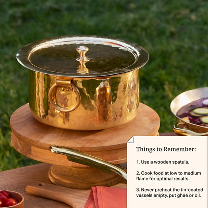 P•TAL Brass Stock Pot with Lid Naturally Nonstick and Toxin Free Pasta Pot Multipurpose Cooking Pot, PFOA and PTFE Free (Set of 3)