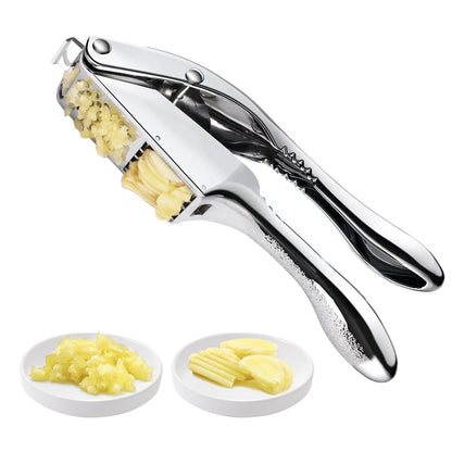Garlic press and slicer 2 in 1,Effortlessly Crush, Slice, and Mince Garlic,with this Versatile Kitchen Tool - Perfect for Home Cooks and Professional Chefs Alike. (Silvery)