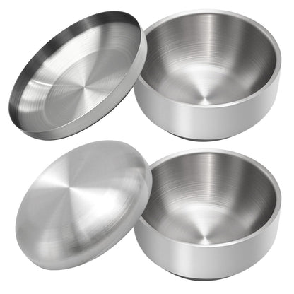 Aynaxcol Stainless Steel Rice Bowl with Lid, Set of 2, for Korean Kitchen Restaurant, Double-walled Metal Bowls, Multi-Purpose Insulated Soup Bowls Snacks Bowls (13cm Silver)