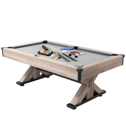 VEVOR 7ft Billiards Table Combo Set, 3-in-1 Multi Game Table with Dining, Pool, and Tennis Table, for Family Game Room Adults, Includes Full Set of Accessories, Wood Color with Grey Cloth