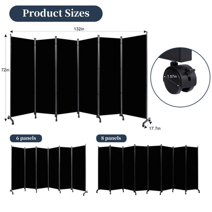 Room Divider Folding Privacy Screens W/Lockable Wheels, 132'' Partition Room Dividers Freestanding Room Divider Fabric Panel for Room Separation Wall Divider Bedroom