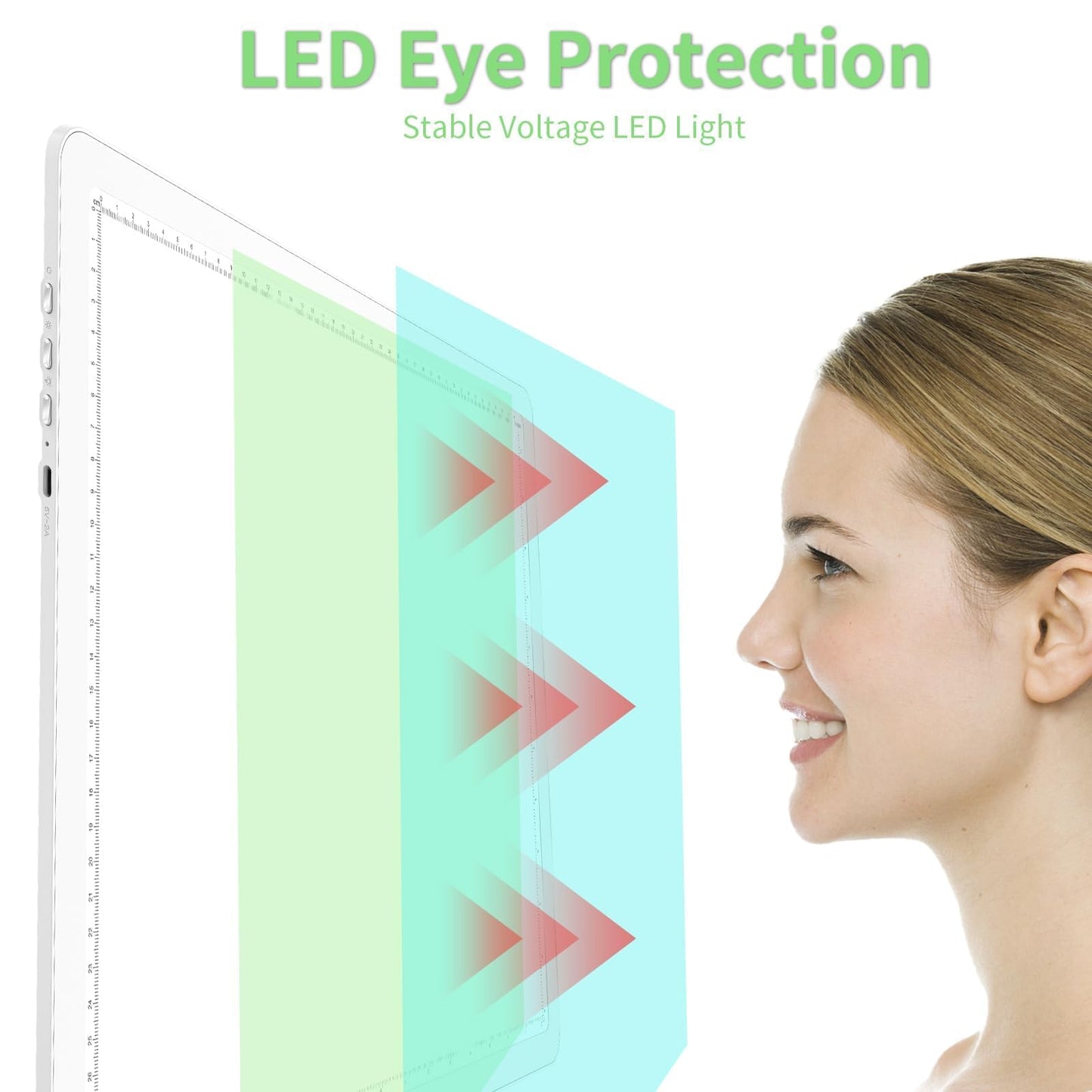 KOBAIBAN A3 Magnetic Light Box for Tracing, Rechargeable Diamond Art Light Board with Side Physical Buttons, 3 Color Light Modes Super Bright Light Pad for Diamond Painting, Weeding Vinyl (White)