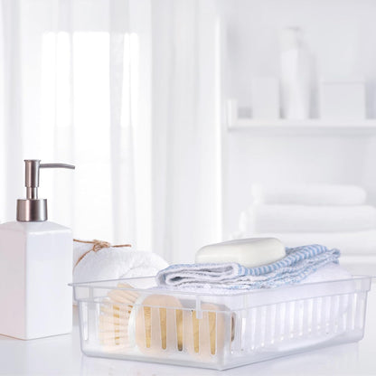 Wenqik Set of 12 Plastic Baskets for Organizing, Rectangular Trays for Desk Organization (Clear)