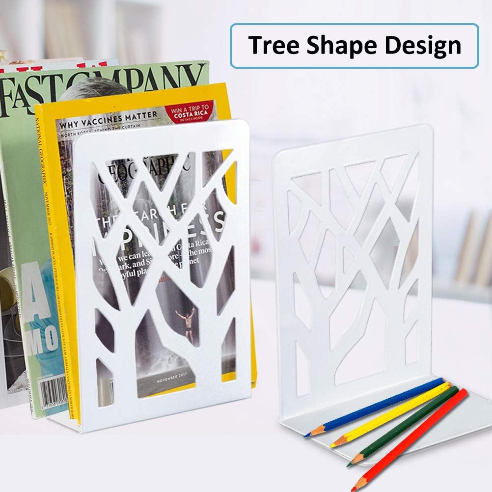 2 Book Ends, Bookends, Bookends for Shelves, Bookend, Book Ends for Heavy Books, White Metal Book Shelf Holder Home