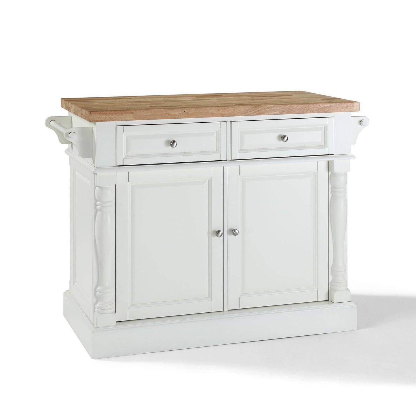 HomeStock Butcher Block Kitchen Island with Storage - Natural Wood Top, Portable Cart