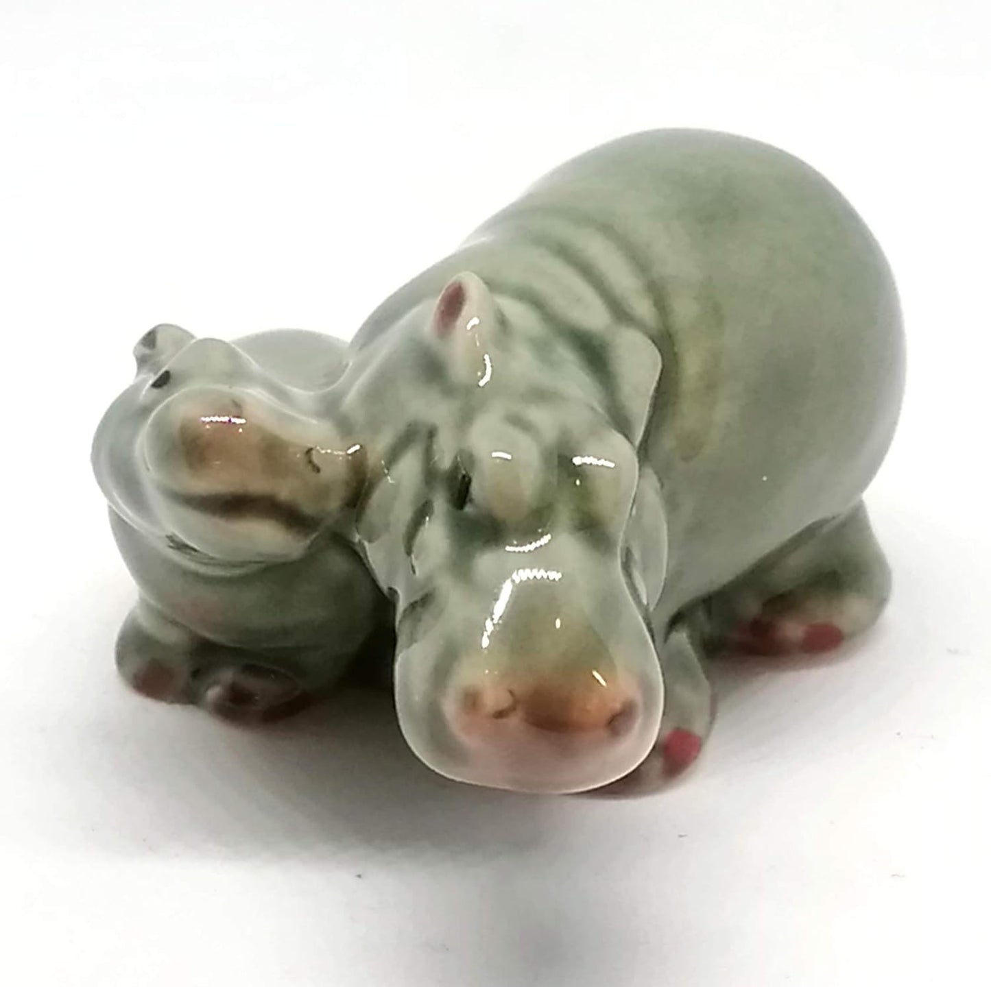 ZOOCRAFT Ceramic Hippo Figurine Mom and Baby, Hand Painted Porcelain Terrarium Garden Decor