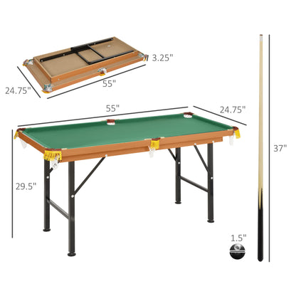ComeWay 55" Portable Billiards Table with All Accessories, Foldable Pool Game Table for Whole Family Number Use with Cues, Ball, Rack, Chalk - Green