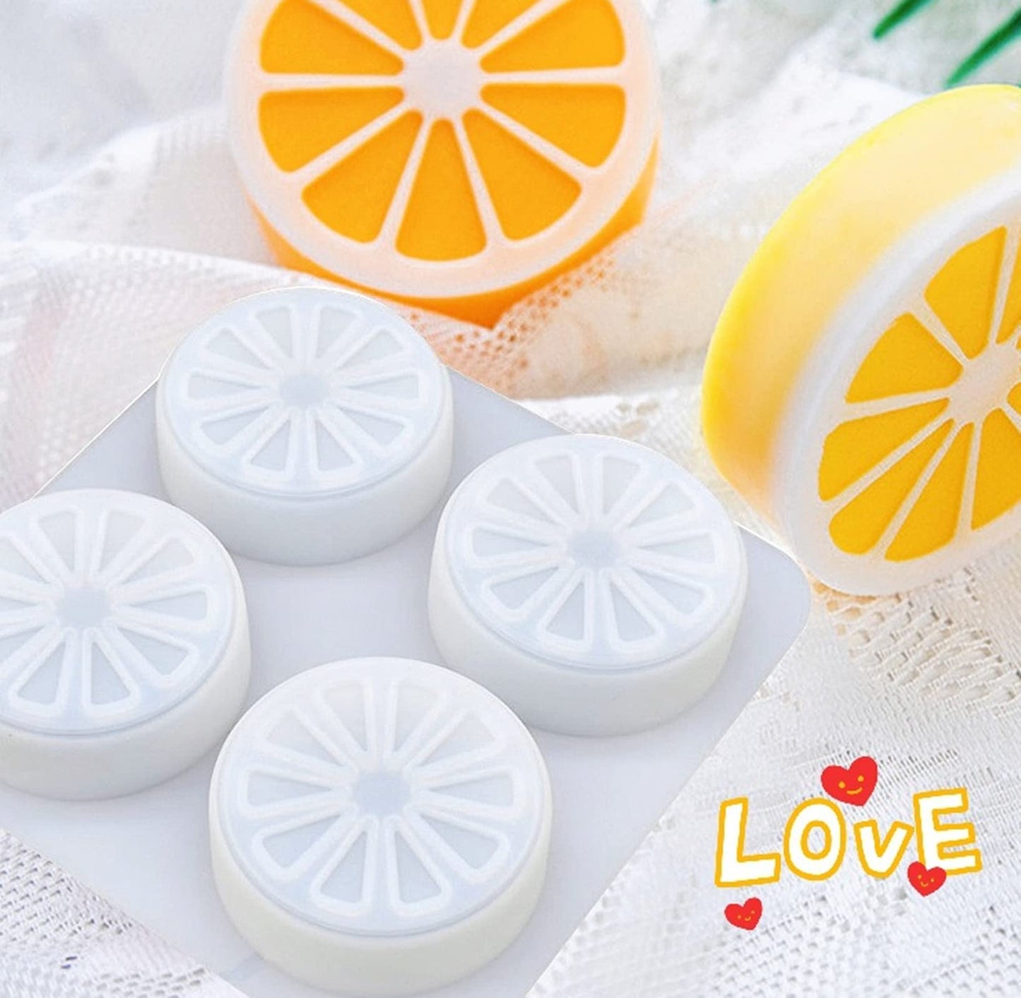 DD-life 2 Pcs 4 Cavity Lemon Slice Silicone Molds Orange Slice Silicone Molds for Handmade SoapCake Decorating DIY Fondant Candy Making Chocolate Pudding Mousse Cupcake Topper Birthday Party Moulds