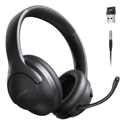 Picun Wireless Gaming Headsets with Active Noise Cancelling, 2.4Ghz/Bluetooth Over Ear Headphones with Detachable Boom Mic, 3D Surround Sound, 50H Playtime for PC, PS5/PS4, Laptop, Cellphones (Black)