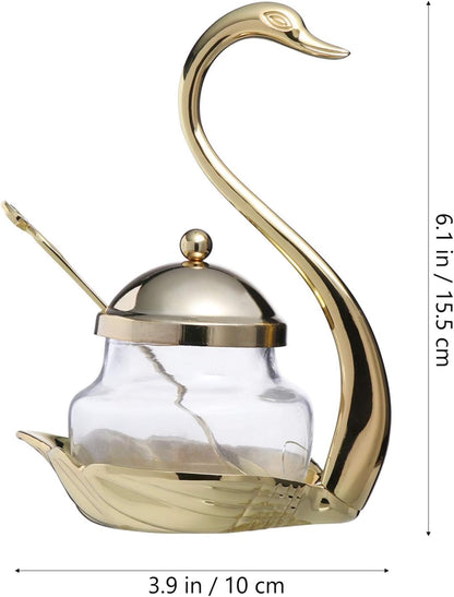 Hemoton Golden Glass Seasoning Jar with Lid, Swan Pattern Condiment Pots, Sugar Bowl, Sugar Pepper Containers for
