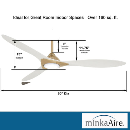 MINKA-AIRE F868L-SBR/WHF Ceiling Fan, Soft Brass/Flat White