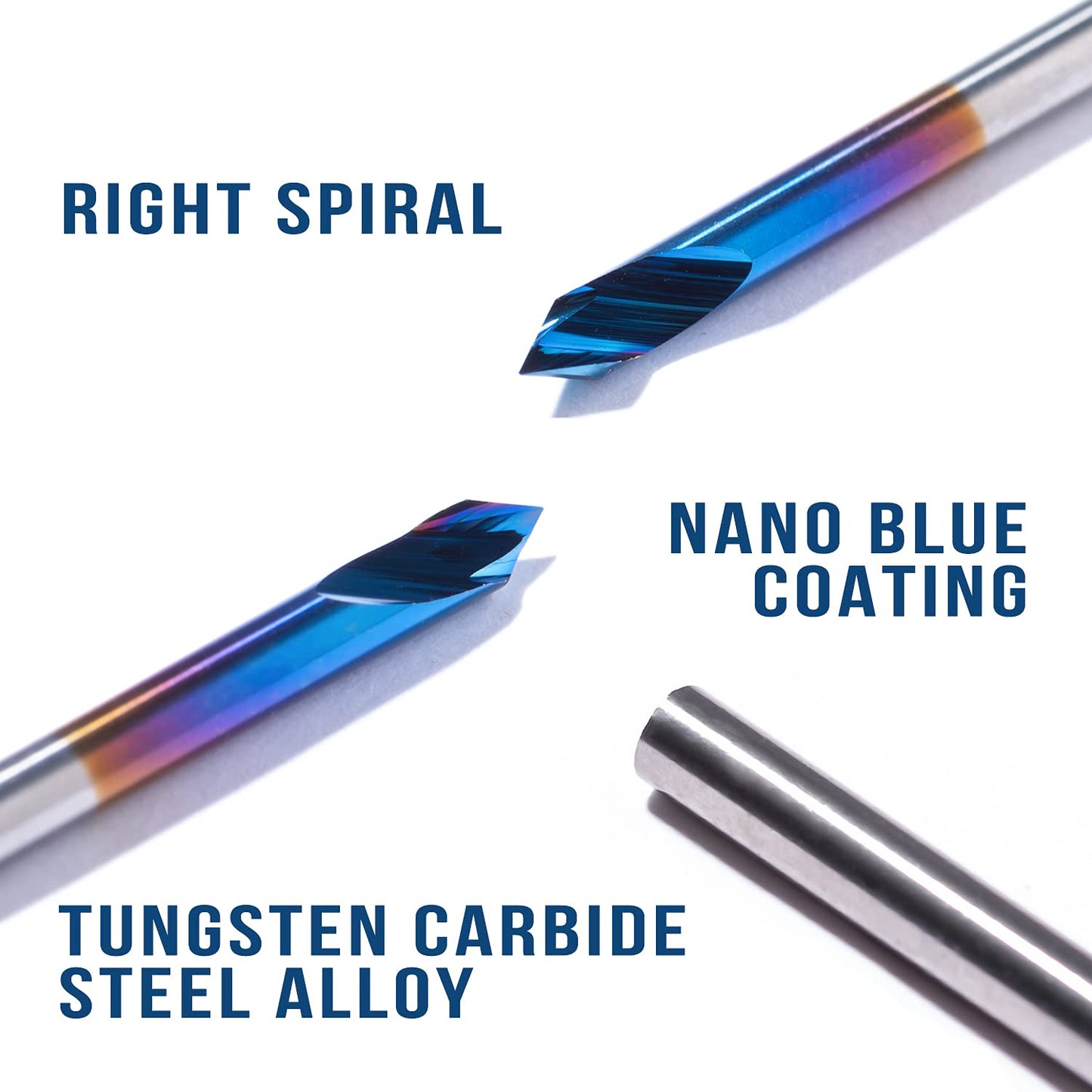 FoxAlien 3pcs 20/30/60 Deg 0.1mm 2-Flute Spiral Engraving V-Bit Set for Wood Carving Milling, 1/8” Shank CNC Router Bits, Nano Blue Coating Carving Bit for Wood MDF Lettering Sign Making