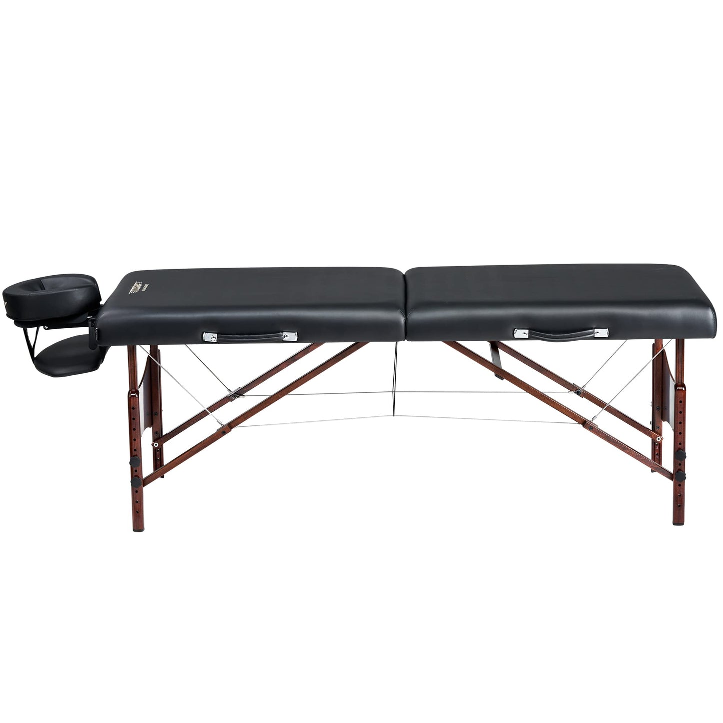 Master Massage Newport Portable Massage Table Package with Denser 2.5" Cushion, Walnut Stained Hardwood, Steel Support Cables, Pillows & Accessories, Black, 30"