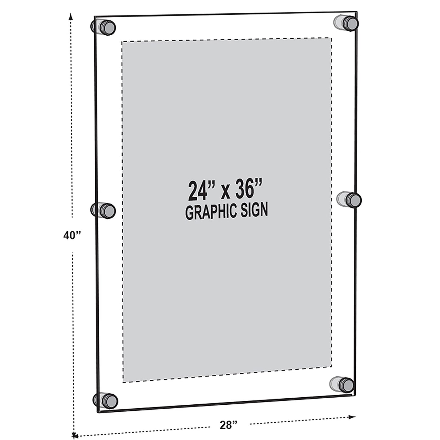 Azar Displays,105536, Floating Acrylic Wall Frame with Silver Hardware Stand Off Caps, Clear Hanging Photo Frame Display Mount with Frameless Border, Glass-Like Frame for Large Prints, 24" x 36"