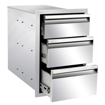 Outdoor Kitchen Drawers 14" W x 21" H x 23" D Stainless Steel Drawer BBQ Triple Drawers with Hidden Handle for Outdoor Kitchen Island, Patio Grill Station