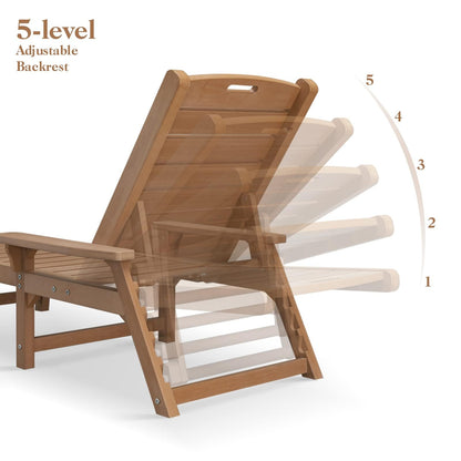 Psilvam Chaise Lounges Set of 2, Lounge Chairs with Adjustable Backrest, Supports Up to 350 lbs, All Weather Recliner Poly Lumber Lounges Bed for Poolside, Patio, Porch(Light Brown)