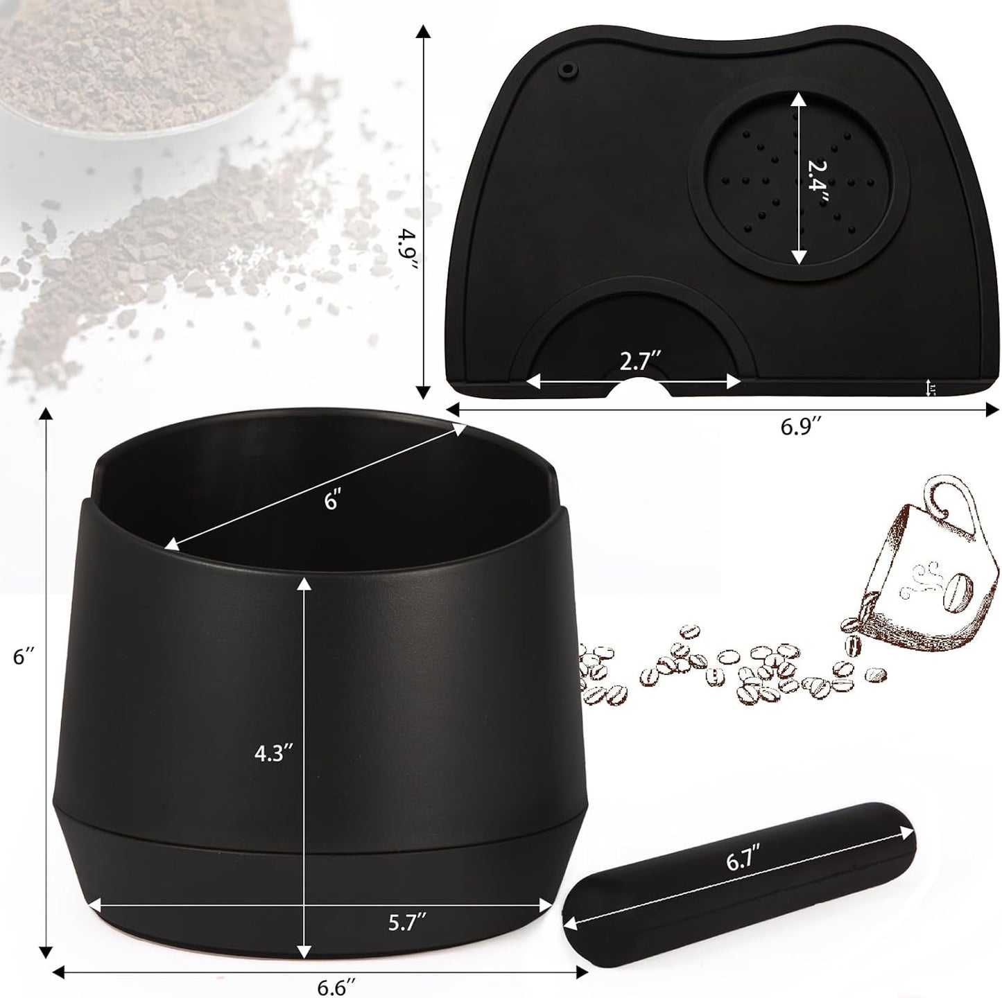 6 Inch Large Capacity Espresso Knock Box Tamping Mat, Espresso Machine Accessories Set of 2 with Removable Knock Bar