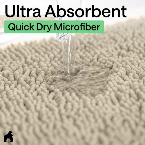 GORILLA GRIP Bath Rug Mat - Thick Soft Absorbent Chenille | Quick Dry Microfiber, 24x17, Sand Color