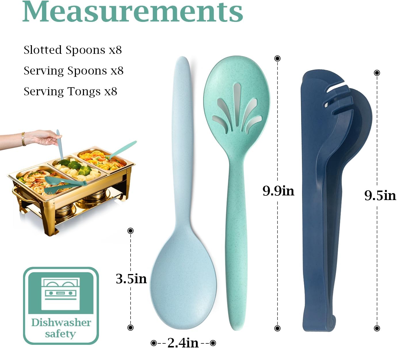 Reusable Plastic Serving Utensils Set of 24, Wheat Straw Large Serving Set for Party Catering
