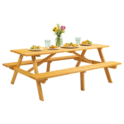 RocVanc Premium Picnic Tables Outdoor Wooden Picnic Table Set with Benches & Umbrella Hole - Stylish and Spacious Seating for 6-8 People - Perfect for Backyard, Porch, and Garden Gatherings