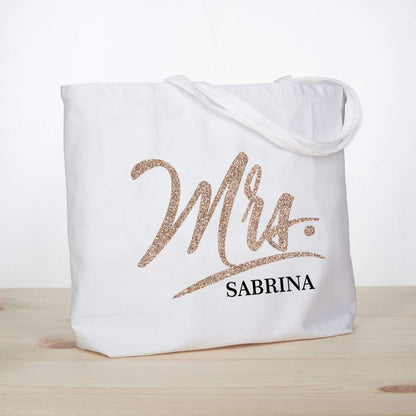 ELEGANTPARK Mrs Bag Personalized Gifts for Wedding Bachelorette Bridal Shower Engagement Party Monogrammed Tote Bags
