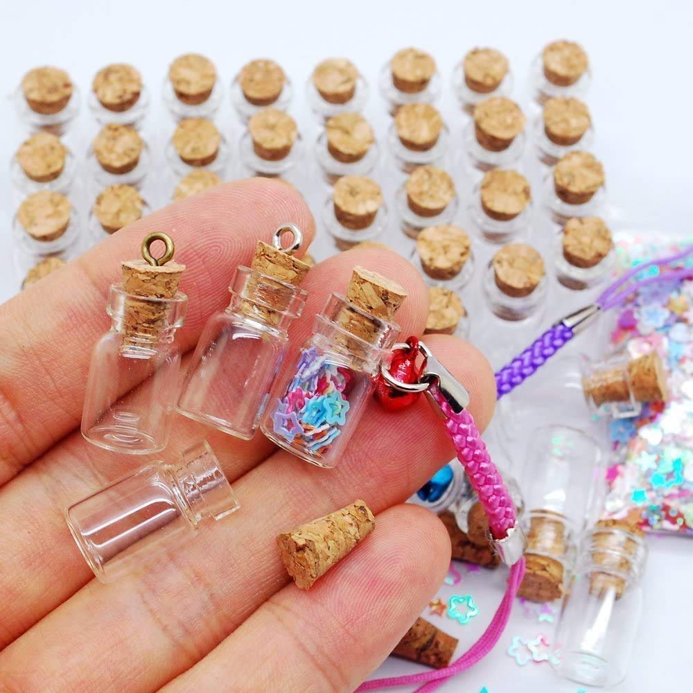 Qixivcom 120 Pcs 0.5ml Mini Cork Bottles Vials Clear Small Glass Bottles Tiny Jars with Corks Miniature Glass Bottle Charm Kit Gifts DIY Decoration Wishing Bottles Eye Screws for Pendant Arts Crafts Wedding Party Favors