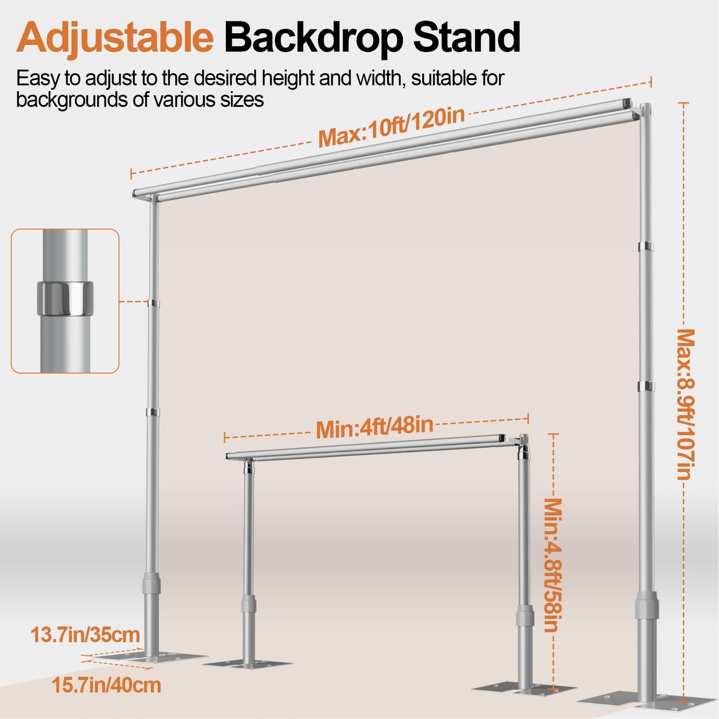 GLOSHOOTING Heavy Duty Backdrop Stand 8.9x10ft, Double Crossbar Pipe and Drape Backdrop Stand Kit, Adjustable Metal Frame, Background Stand for Wedding Photography Birthday Party Decorations