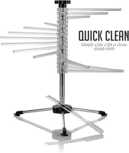 OVENTE Collapsible Pasta Drying Rack for Homemade Fresh Spaghetti & Noodles, BPA-Free Acrylic Rods, Rotating Arms, Compact & Easy to Clean, Clear ACPPA900C