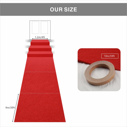 4ft x 30ft Red Carpet Runner for Party,Anti Slip Thickening 350 GSM Non-Woven Polyester Fabric Aisle Runner for Wedding Ceremony, Red Carpet Runner for Hollywood Theme Party