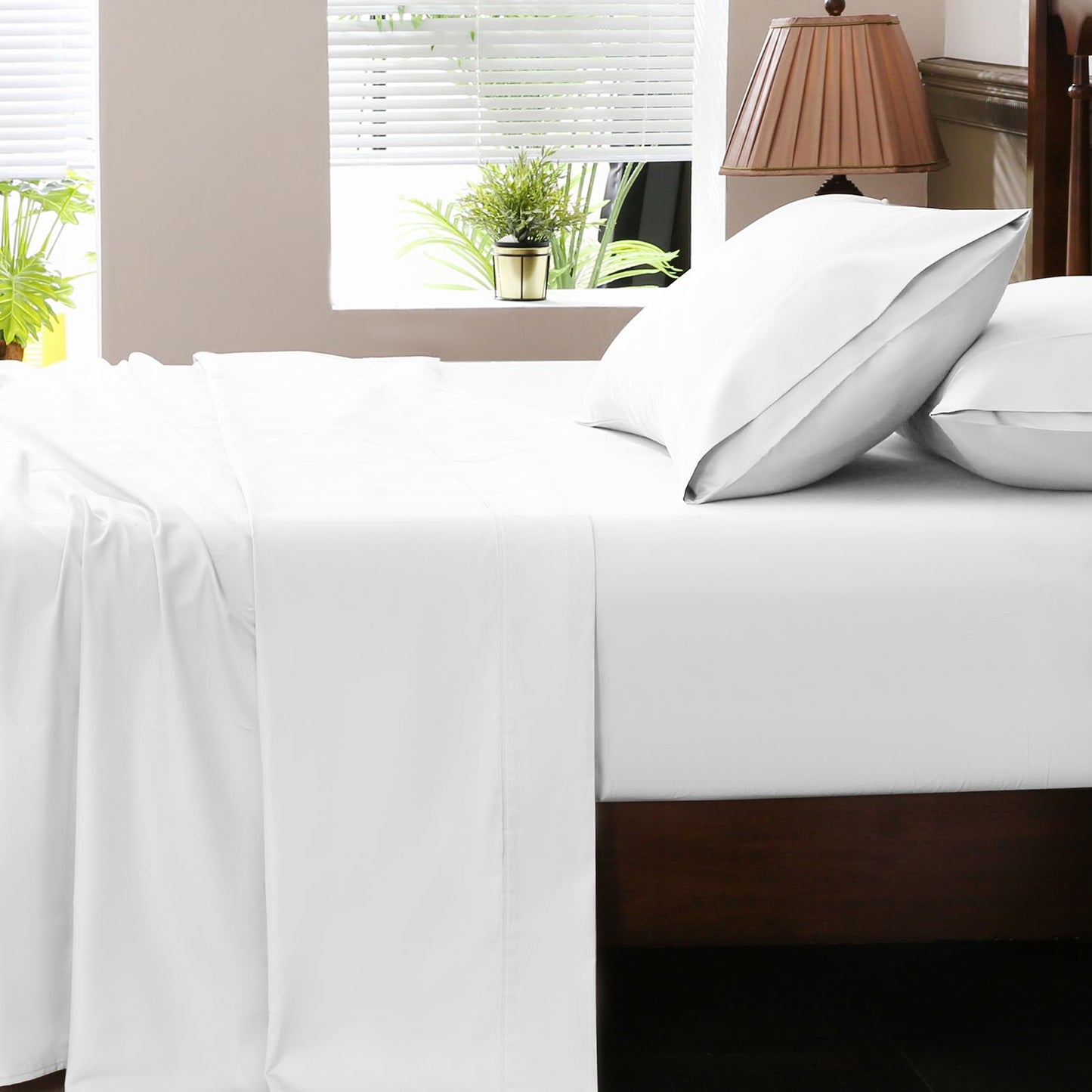 Overket Extra Deep Pocket King Sheets 18-24 Inch 100% Egyptian Cotton 1000 Thread Count Sateen Weave Soft Breathable 4 Pieces（King，White）