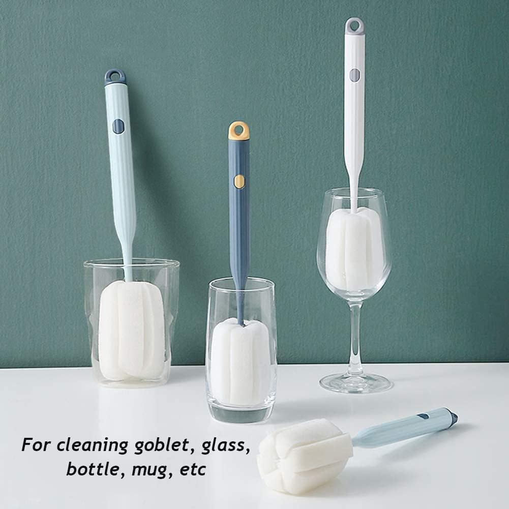 AKOAK Sponge Cleaning Brush 1 Pack, Plastic Handle Baby Bottle Brush, 360 Degree Rotation, Light Blue Household