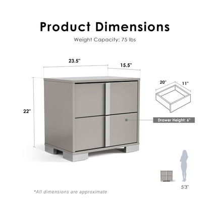 Furniture of America Alistair Modern Wood Nightstand with 2 Drawers and Vertical Chrome Handles, Large Bedside Table, Wooden Night Stand for Bedroom, Guest Room, Dorm, No Assembly Needed, Light Taupe