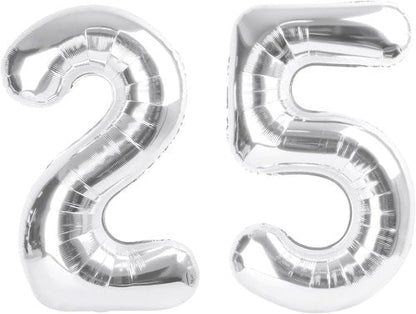 Happy 25th Birthday Decorations | Skiennix 40-Inch Silver Foil Number 25 Balloons for Women